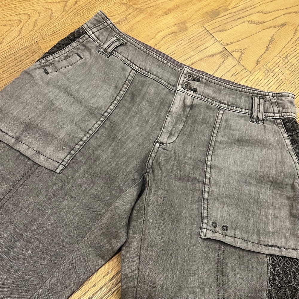 Linen Hei Hei {Anthro} Gray Embroidered NWT Low Rise Cargo Pant | 4 · Small · 25 - Picture 9 of 15